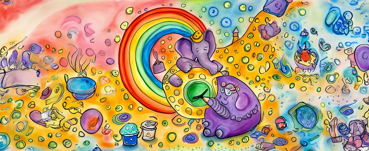 Purple stuff, elephant twirls making sunshine dance