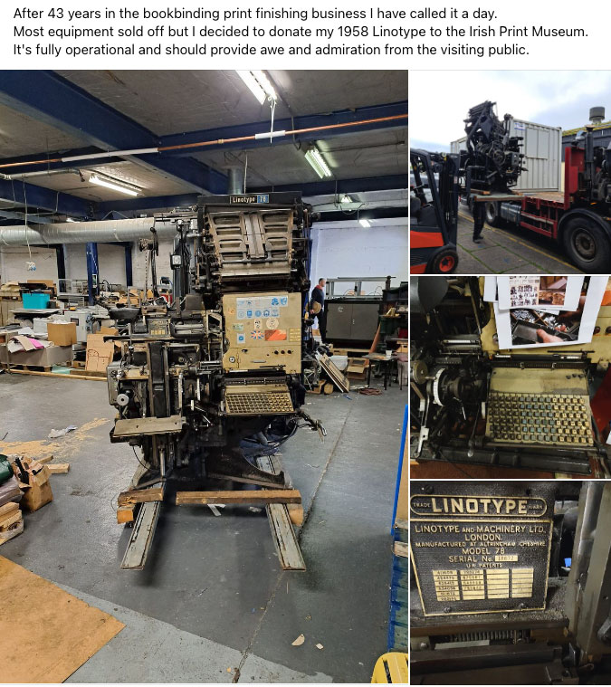 A Legacy Preserved: The Journey of a 1958 Linotype Machine to the Irish Print Museum